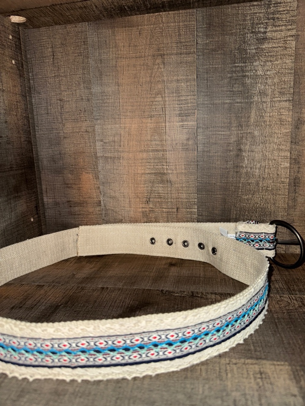 Boho Woven Tassel Belt in Cream and Blue size 17 - Picture 6 of 9